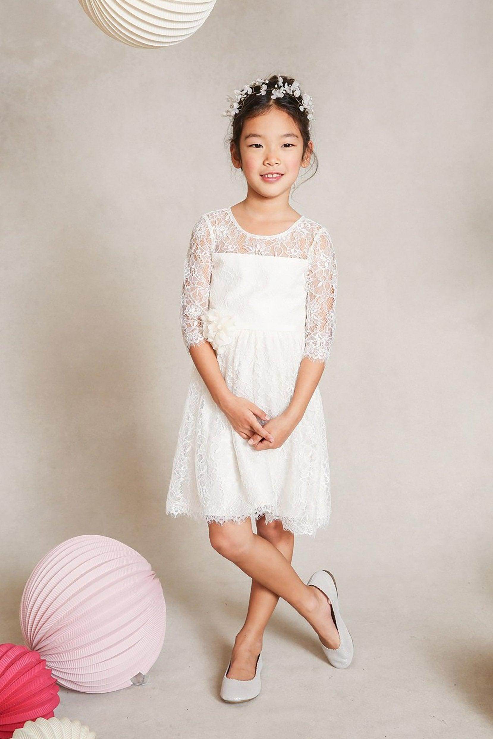 A-Line Knee Length Tulle Lace Flower Girl Dress CF0346 - COCOMELODY